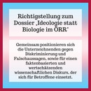 Richtigstellung zum Dossier "Ideologie statt Biologie im ÖRR" 